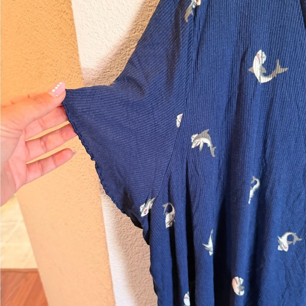 Blue V-Neck Dolphin Print Tunic - Picture 2 of 7